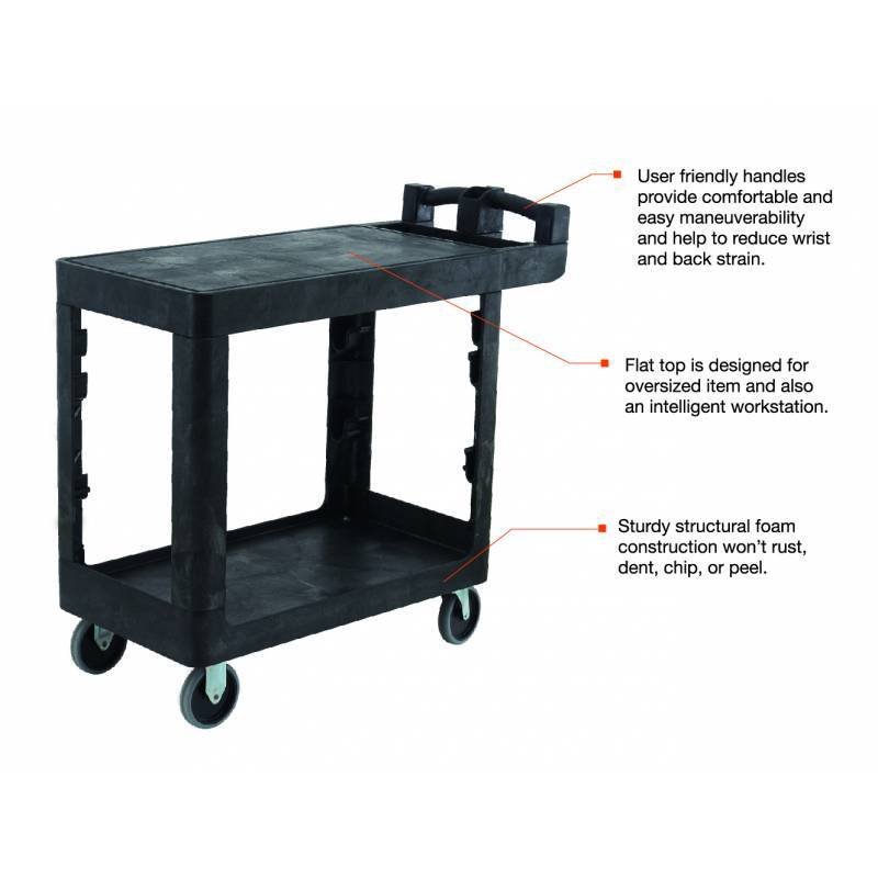 230kg Rated Bitbar 2 Flat Shelf Utility Cart - Black - Image 2